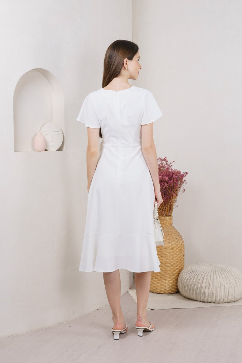 Rylan Faux Tie Wrap Midi Dress In White