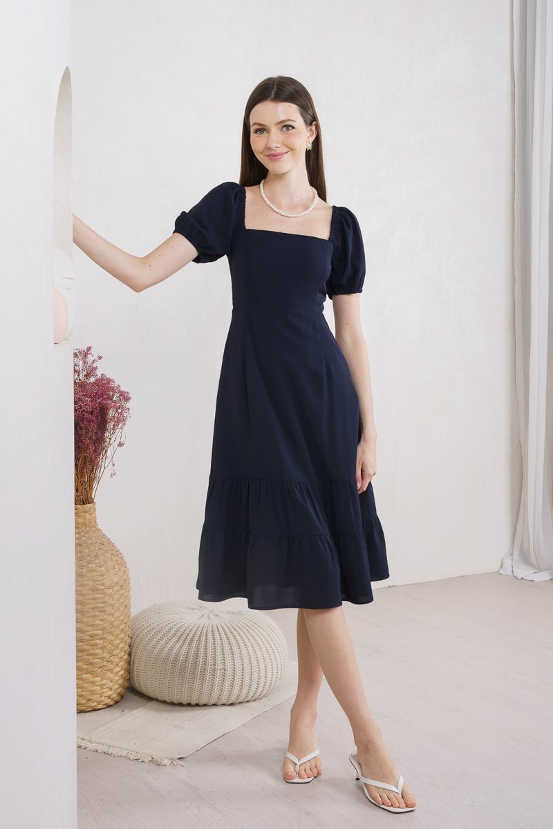 Melody Tiered Midi Dress In Navy