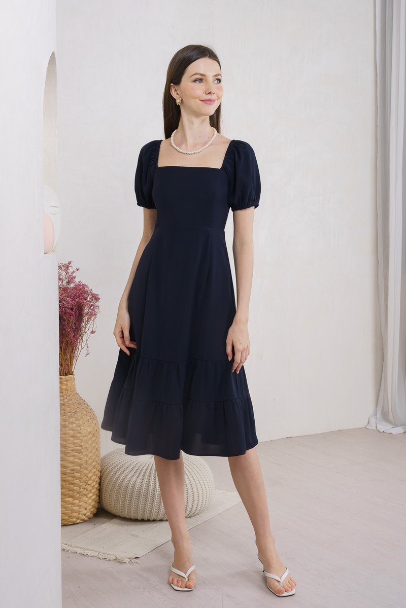 Melody Tiered Midi Dress In Navy