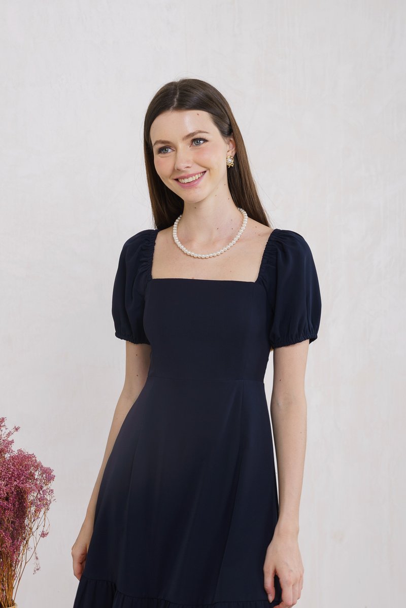 Melody Tiered Midi Dress In Navy