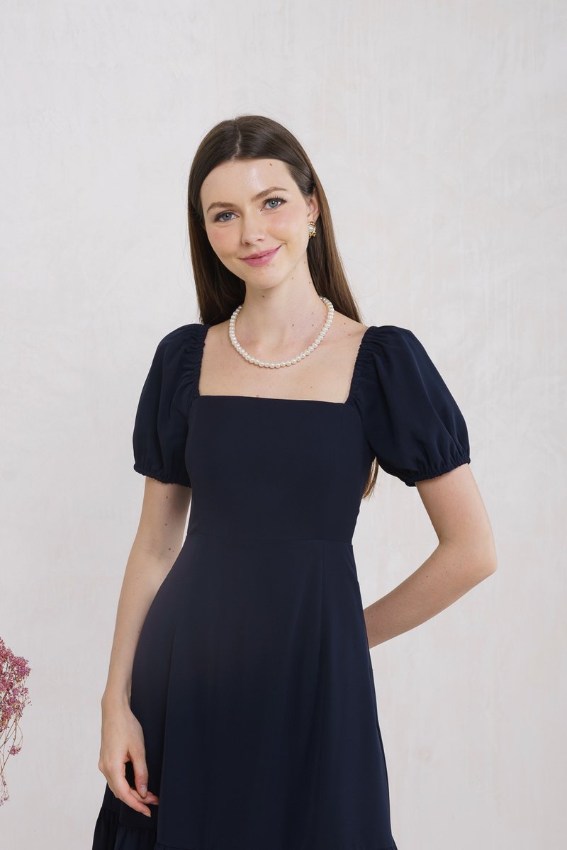 Melody Tiered Midi Dress In Navy