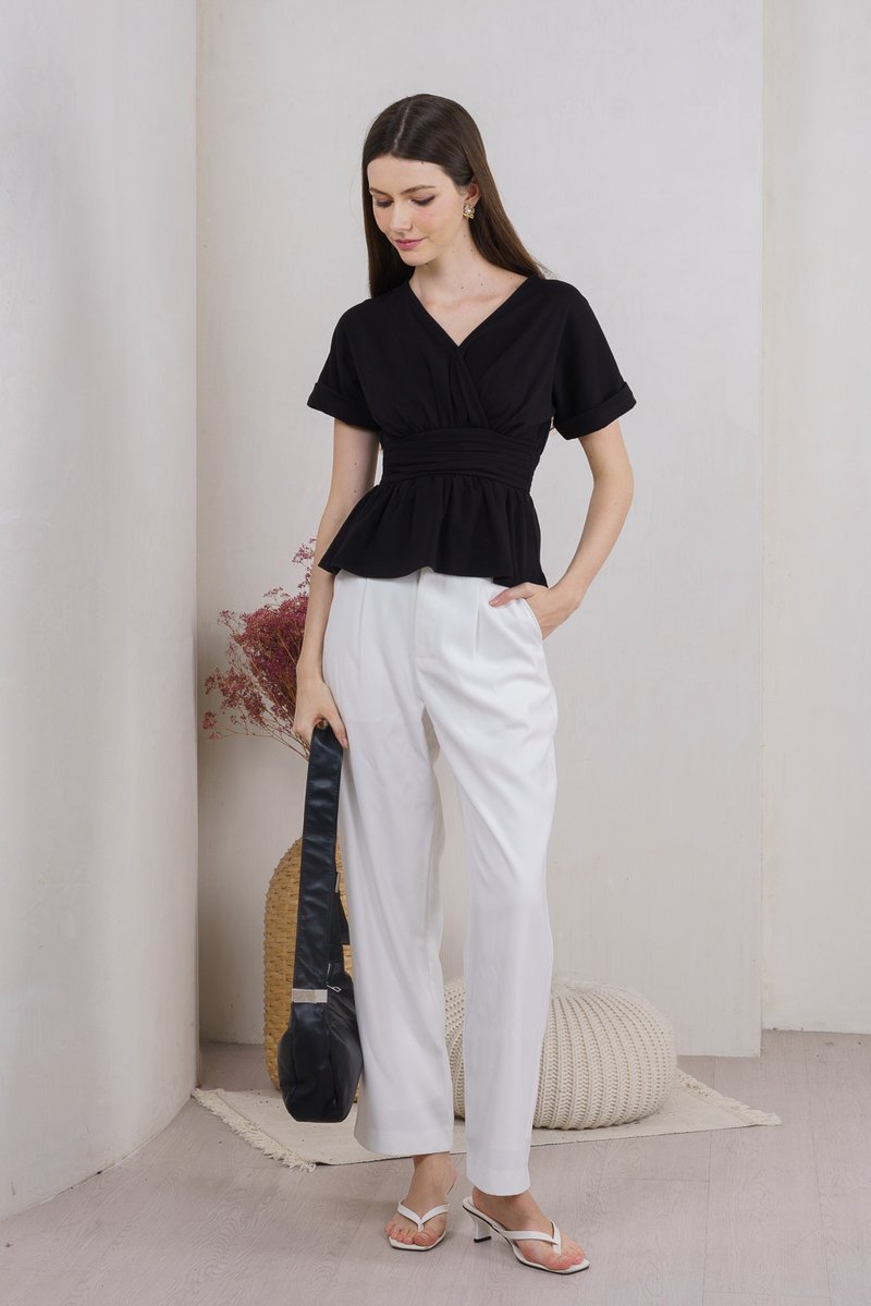 Wanda Faux Wrap Ruched Top In Black (XS)
