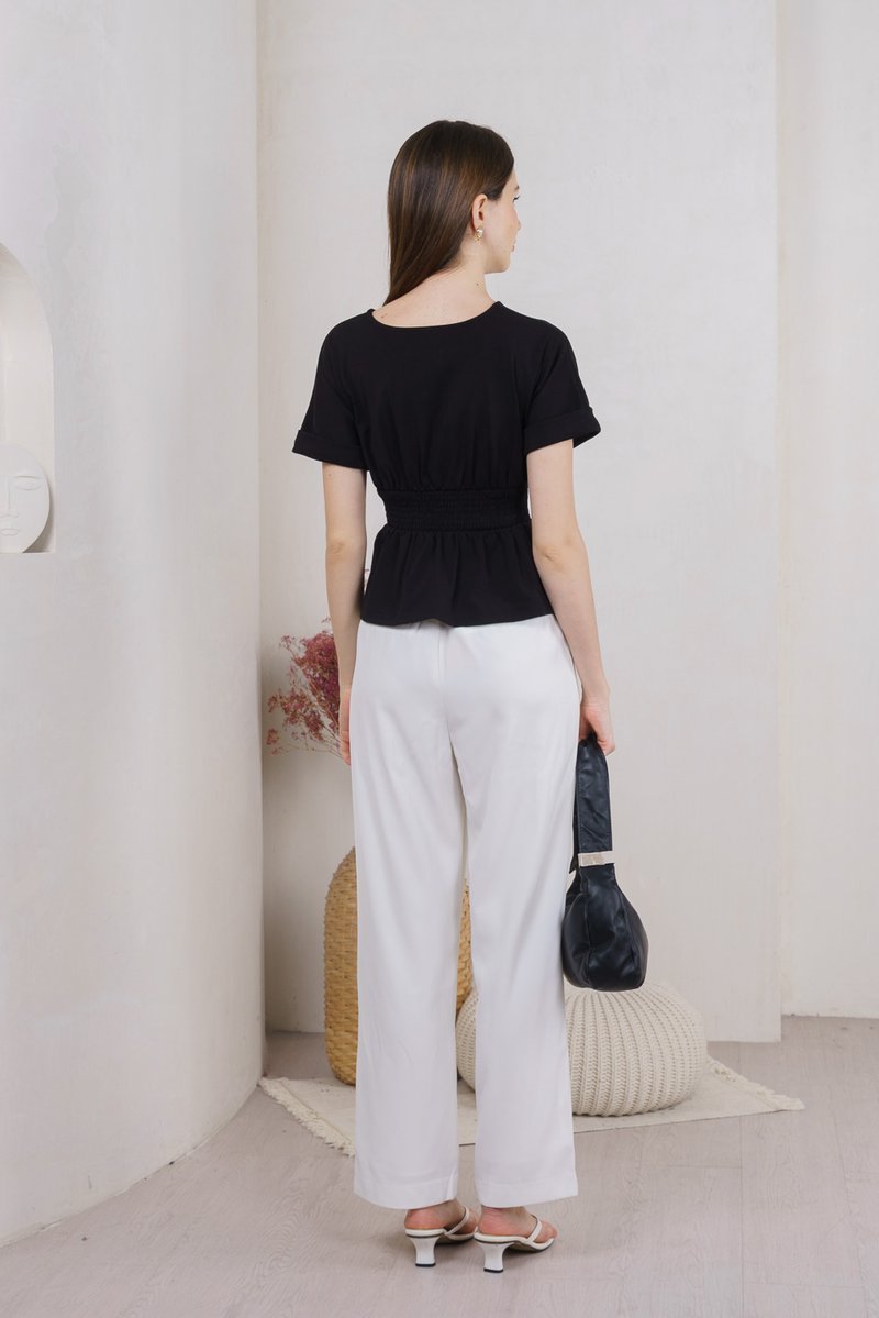 Wanda Faux Wrap Ruched Top In Black (XS)