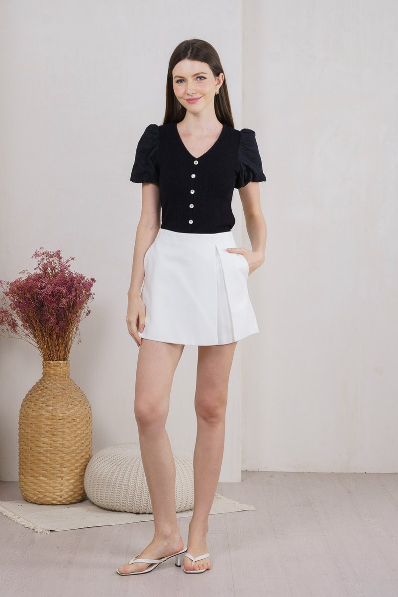 Marleen Mixed Fabric Eyelet Knit Top In Black (XS)