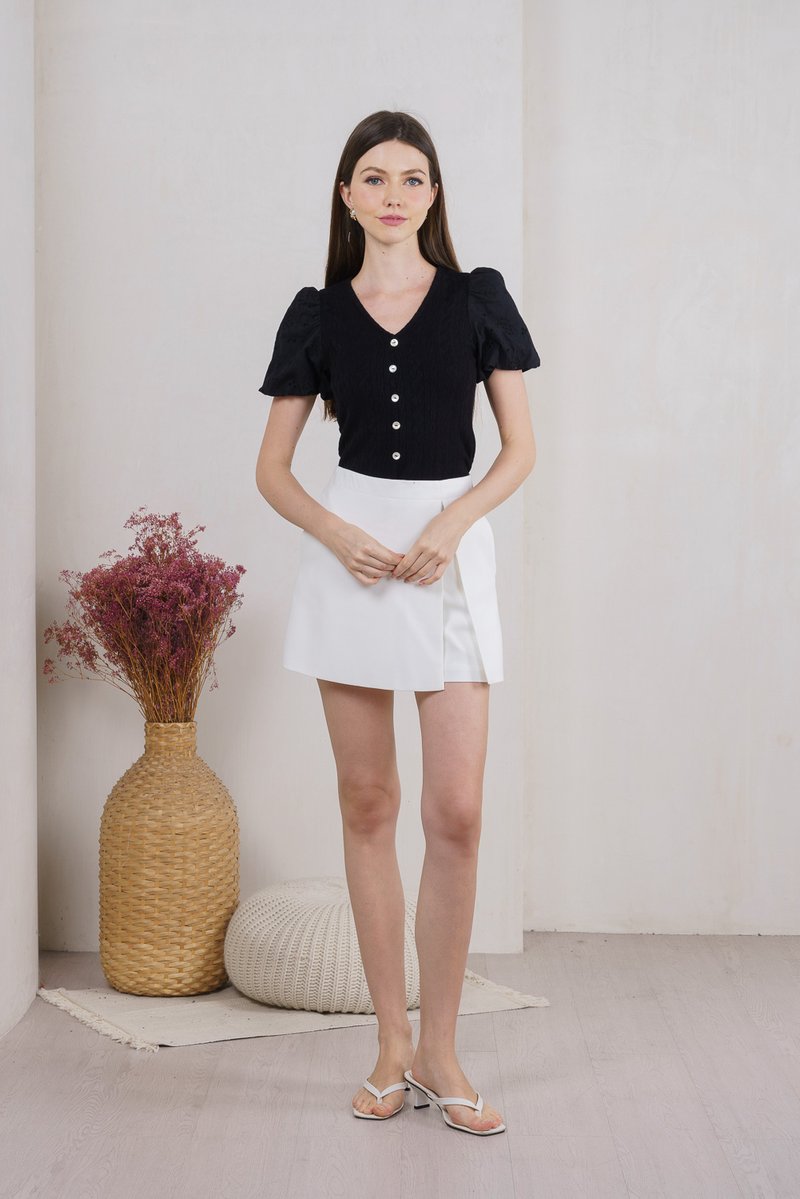 Marleen Mixed Fabric Eyelet Knit Top In Black (XS)