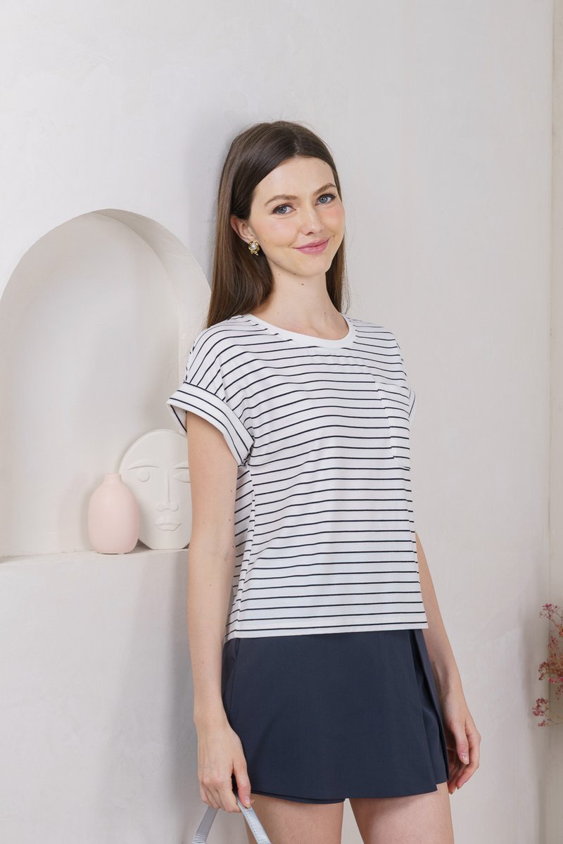 Courtney Striped Cotton Tee In White