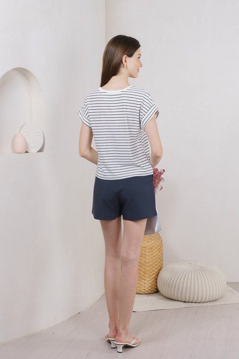 Courtney Striped Cotton Tee In White