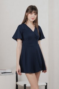 Fika Faux Wrap Dress Romper In Navy (XS)