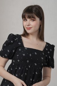 Flair Ribbon Prints Babydoll Top In Black (XS)