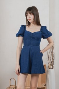 Moon Denim Sweetheart Romper In Dark Wash (XS)
