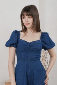 Moon Denim Sweetheart Romper In Dark Wash (XS)