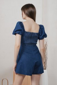 Moon Denim Sweetheart Romper In Dark Wash (XS)