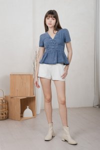 Euphoria Denim Empire Waist Top In Mid Wash