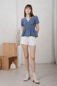 Euphoria Denim Empire Waist Top In Mid Wash