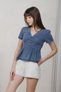 Euphoria Denim Empire Waist Top In Mid Wash