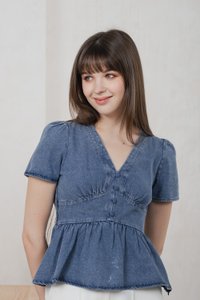 Euphoria Denim Empire Waist Top In Mid Wash