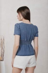 Euphoria Denim Empire Waist Top In Mid Wash