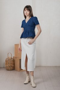 Euphoria Denim Empire Waist Top In Dark Wash (XS)