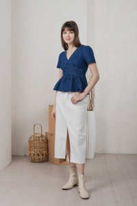 Euphoria Denim Empire Waist Top In Dark Wash (XS)