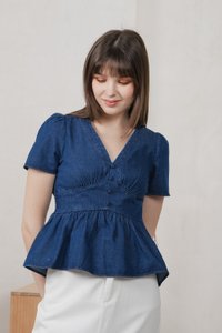 Euphoria Denim Empire Waist Top In Dark Wash (XS)