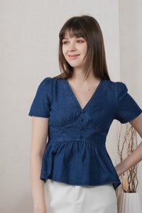 Euphoria Denim Empire Waist Top In Dark Wash (XS)
