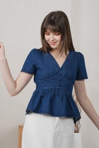 Euphoria Denim Empire Waist Top In Dark Wash (XS)