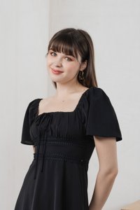 Calani Ruched Crochet Midi Dress In Black (XS)