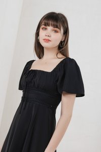 Calani Ruched Crochet Midi Dress In Black (XS)