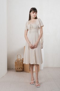 Calani Ruched Crochet Midi Dress In Cream (XS)
