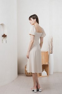 Calani Ruched Crochet Midi Dress In Cream (XS)