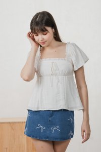 Lidith Textured Ribbon Lace Top In White
