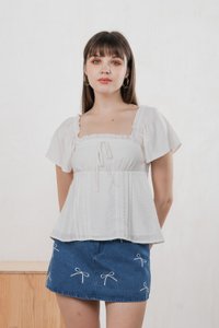 Aimee Ribbon Embroidery Denim Skort In Dark Wash