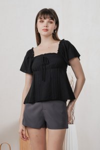 Lidith Textured Ribbon Lace Top In Black