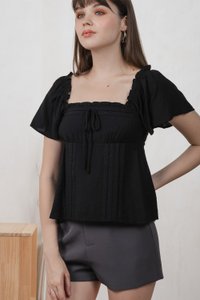 Lidith Textured Ribbon Lace Top In Black