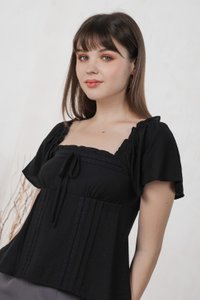 Lidith Textured Ribbon Lace Top In Black