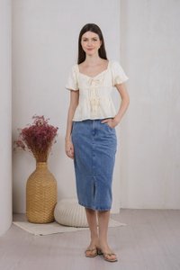 Believe Broidery Button Ribbon Top In Butter (XXL)