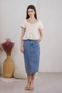 Believe Broidery Button Ribbon Top In Butter (XXL)