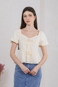 Believe Broidery Button Ribbon Top In Butter (XXL)