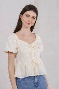 Believe Broidery Button Ribbon Top In Butter (XXL)