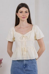 Believe Broidery Button Ribbon Top In Butter (XXL)