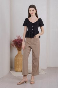 Believe Broidery Button Ribbon Top In Black