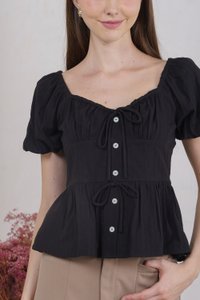 Believe Broidery Button Ribbon Top In Black