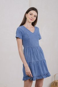 Ryleigh Denim Tiered Ruffles Dress In Dark Wash (XS)