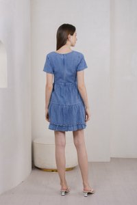 Ryleigh Denim Tiered Ruffles Dress In Dark Wash (XS)