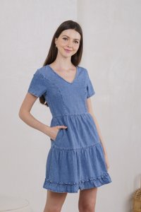 Ryleigh Denim Tiered Ruffles Dress In Dark Wash (XS)
