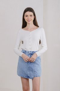 Nadine Pearl Button Knit Cardigan In White