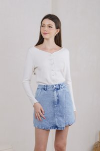Nadine Pearl Button Knit Cardigan In White