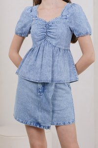 Oren Denim Overlap Pocket Skort In Acid Wash