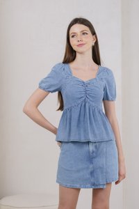 Oren Denim Overlap Pocket Skort In Light Wash