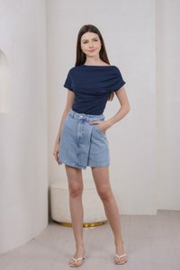 Odette Draped Top In Navy
